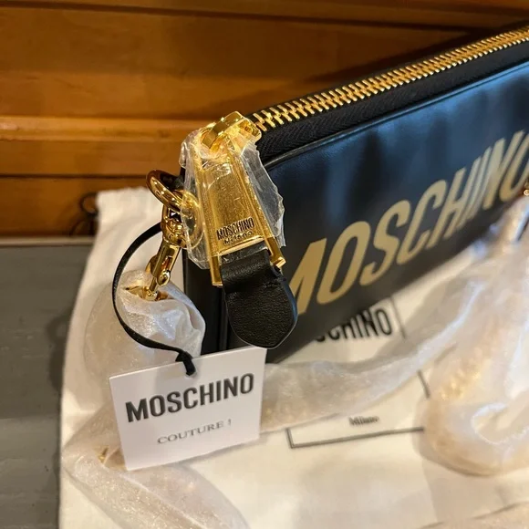 NWT Moschino Logo-print Zipped Chain Shoulder Bag - Picture 6 of 15
